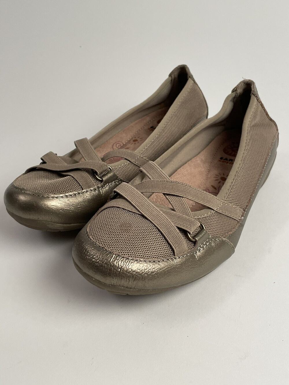 Earth Spirit Women’s 7 Shoes Mary Jane Flats Pewter Gold Leather Slip On 204